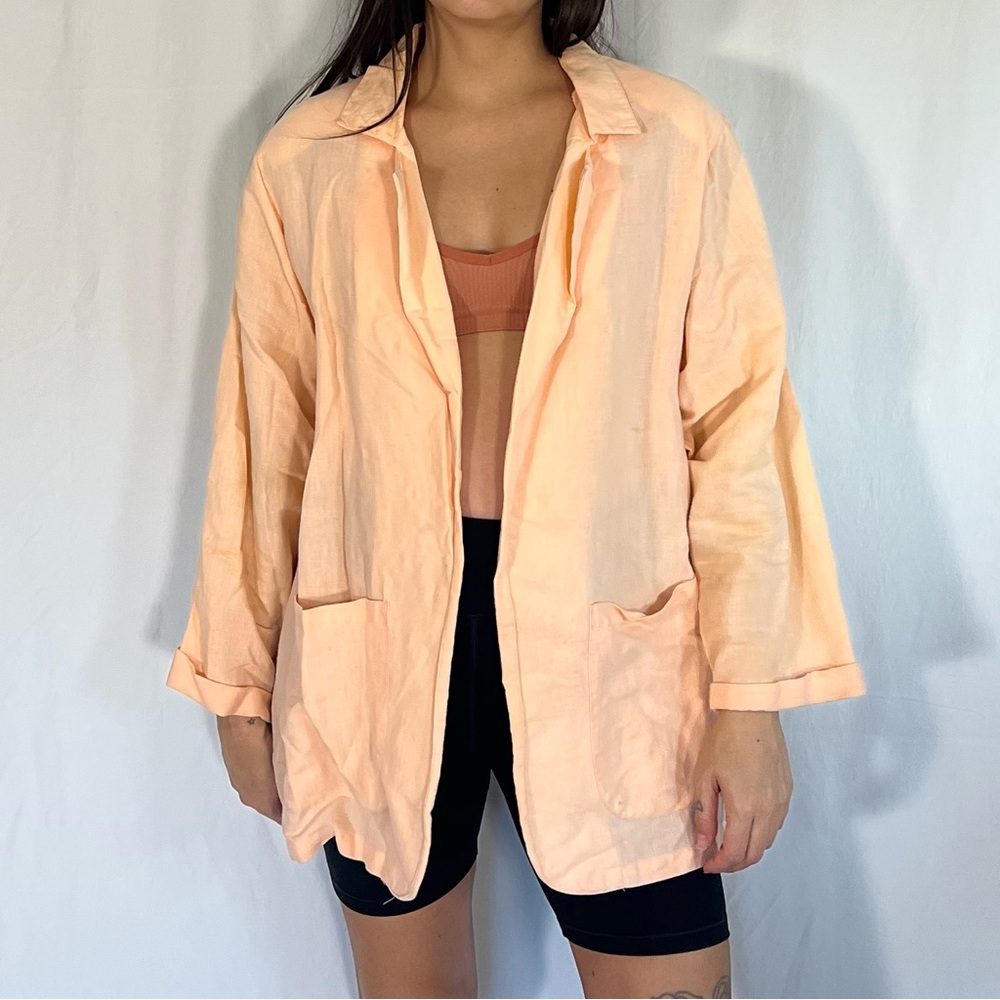 Alyssa Brooke Vintage Peach Oversized Ramie Cotton Casual Lightweight Blazer